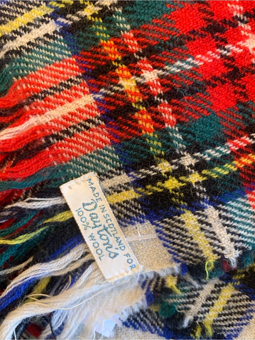 Plaid Wool Scarf in Red and Green Tartan - 100% Wool